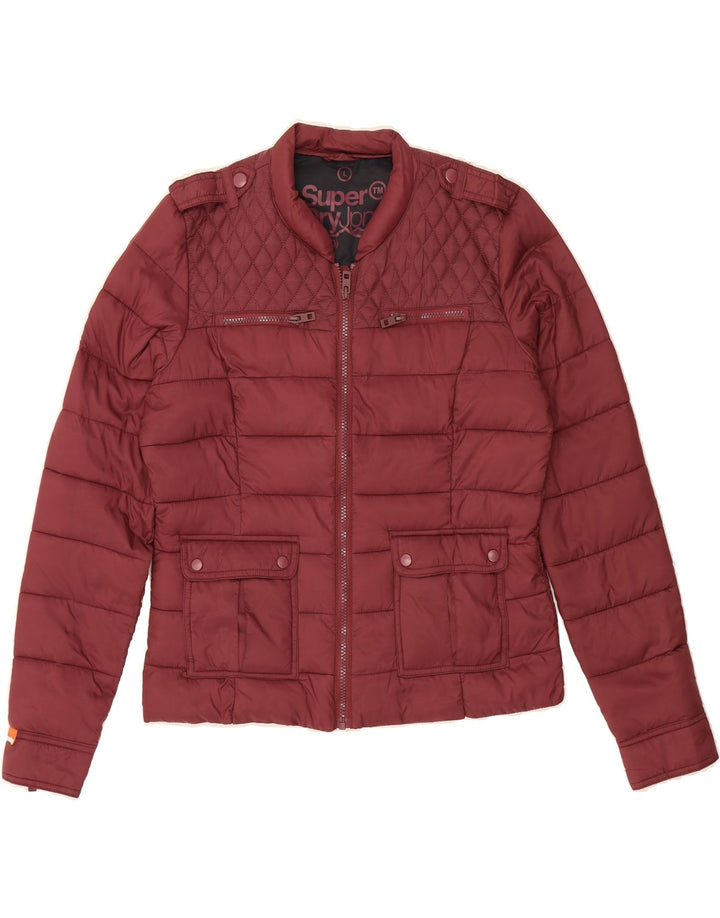 SUPERDRY Womens Military Padded Jacket UK 14 Large Maroon Nylon Vintage Superdry and Second-Hand Superdry from Messina Hembry 