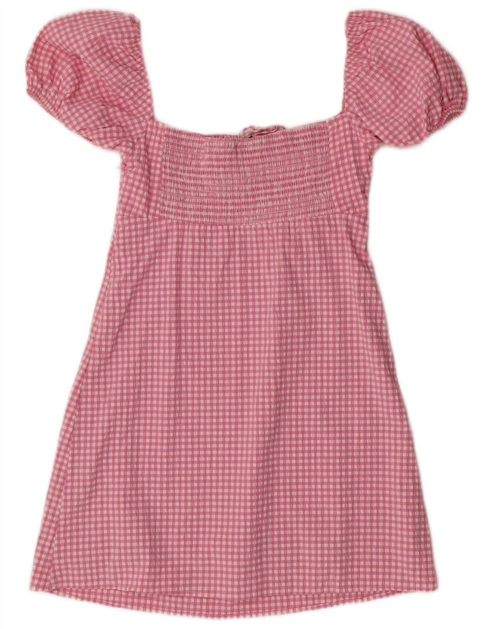 Zara Vestido veraniego de manga corta para mujer UK 42 Medium Pink Gingham Bohemian
