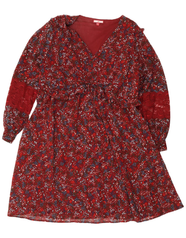 Joe Browns Vestido escalonado de manga larga para mujer UK 20 2XL Borgoña Floral