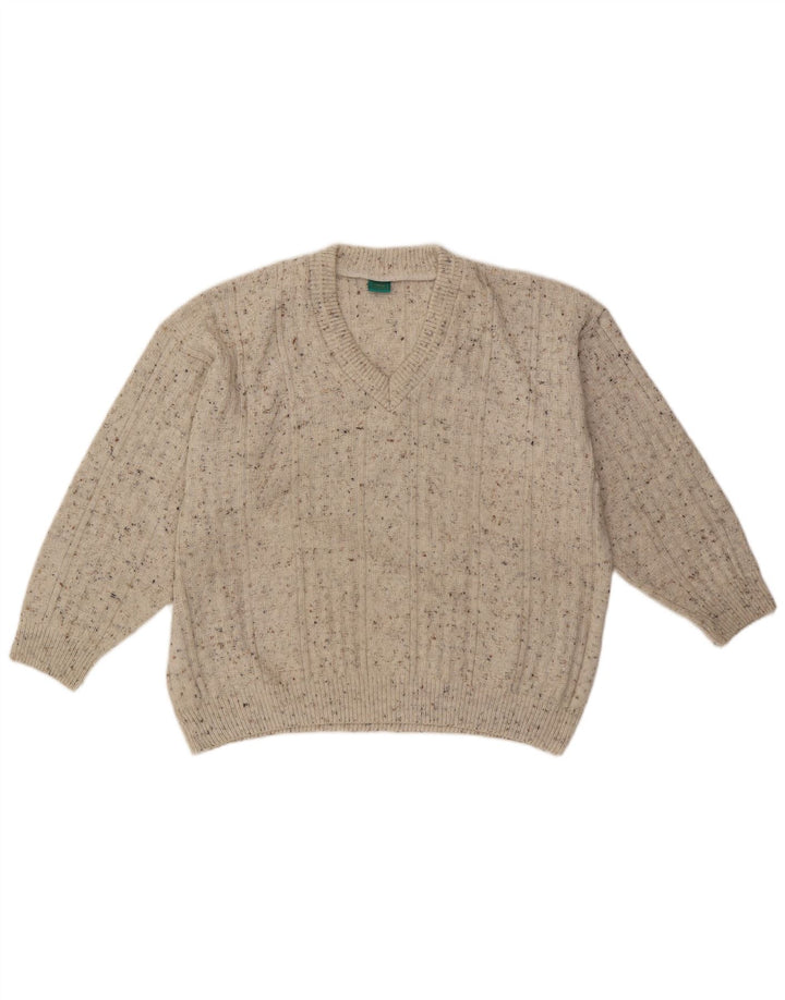 CANDA Suéter con Cuello en V para Hombre Acrílico Moteado Beige Grande
