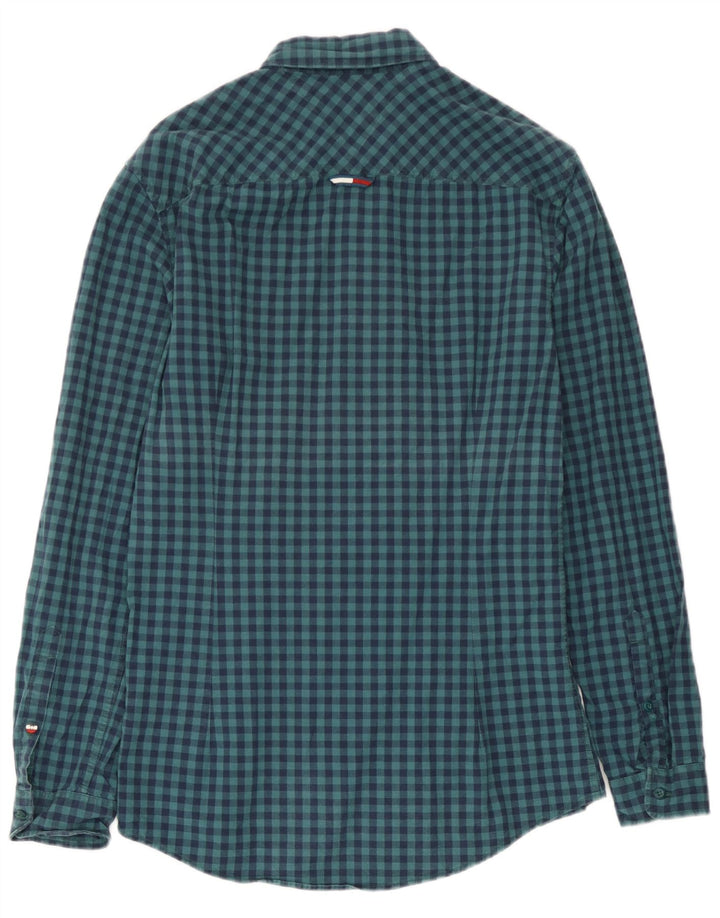 Tommy Hilfiger Camisa Slim Fit para Hombre Algodón Vichy Azul Marino Pequeño