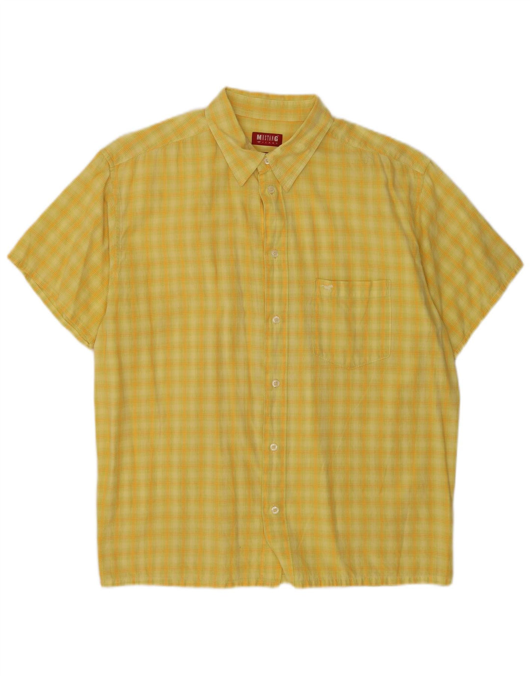 Mustang Camisa de manga corta para hombre, cuadros amarillos grandes