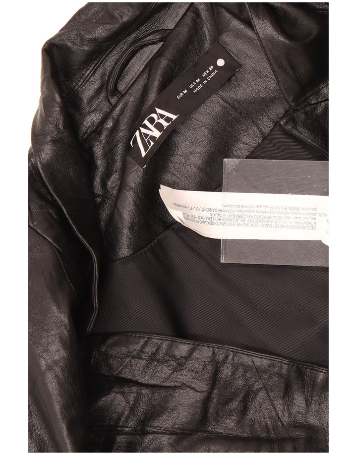 Zara Chaqueta Blazer De Piel Sintética Con 1 Botón Para Mujer UK 44 Medium Black