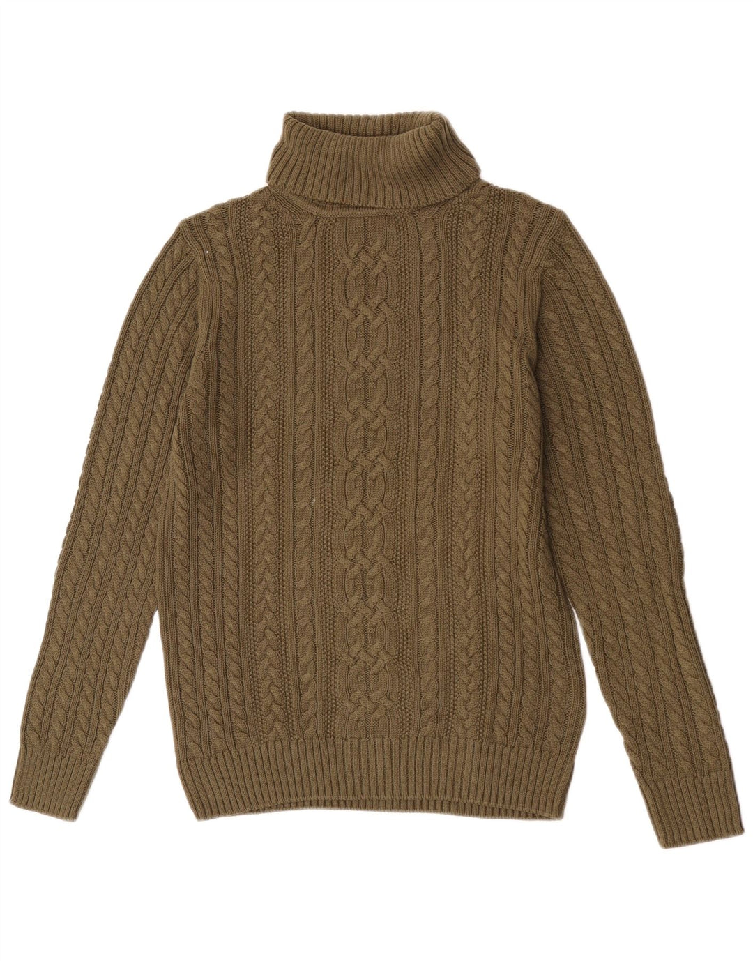 Vintage hombres rollo cuello jersey suéter medio verde algodón