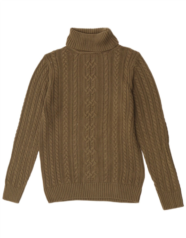 Vintage hombres rollo cuello jersey suéter medio verde algodón