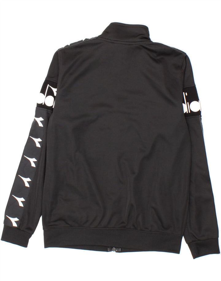 DIADORA Boys Graphic Tracksuit Top Jacket 11-12 Years Black Polyester Vintage Diadora and Second-Hand Diadora from Messina Hembry 