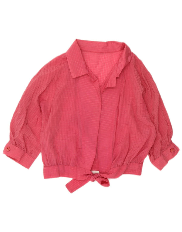 Vintage mujer crop front tie camisa blusa Reino Unido 14 medio rosa pinstripe