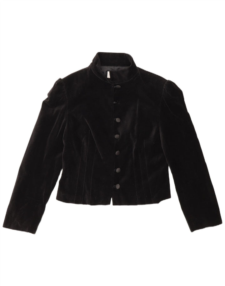 Vintage mujer 6 botón Blazer chaqueta Reino Unido 14 algodón negro medio