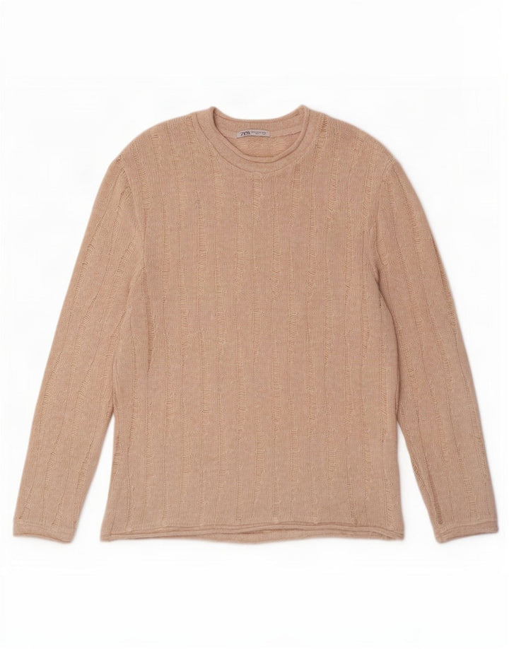 Zara Hombre Jersey Con Cuello Alto Poliéster Moteado Beige Medio