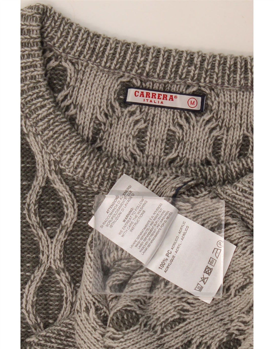 CARRERA Jersey de cuello redondo para hombre suéter acrílico geométrico gris medio