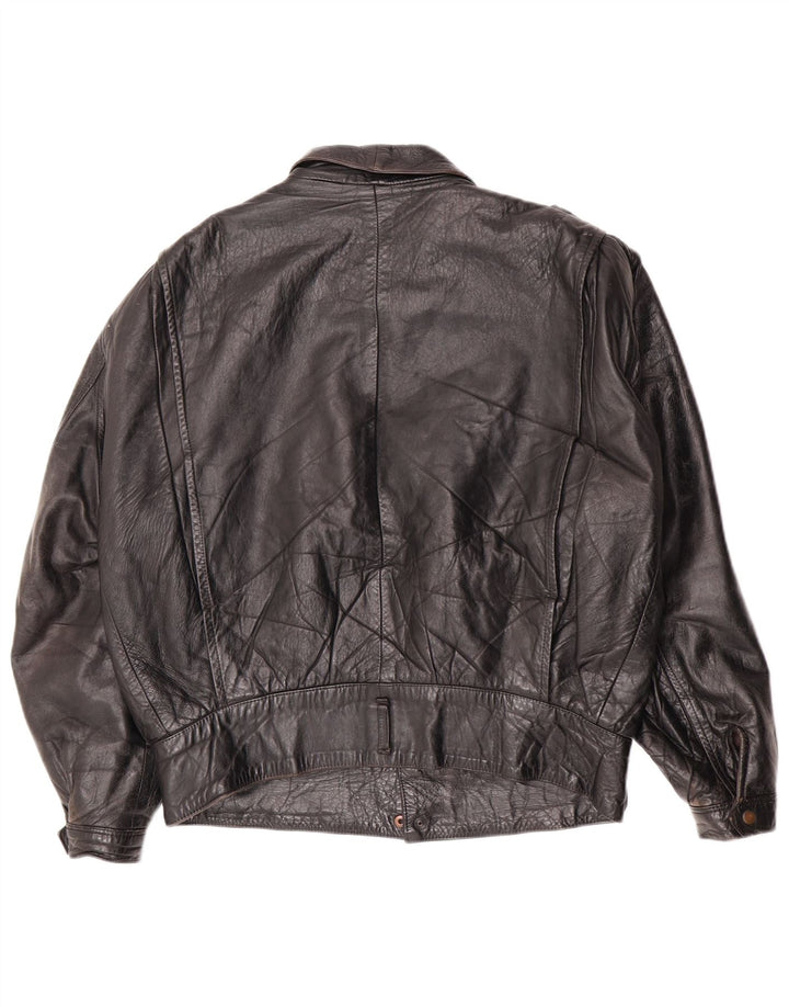 Vintage hombres chaqueta de cuero militar IT 46 pequeño negro