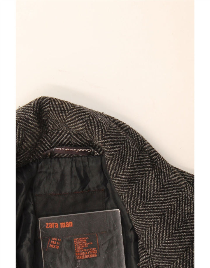 Zara Hombre Abrigo UK 38 Lana De Espiga Gris Medio