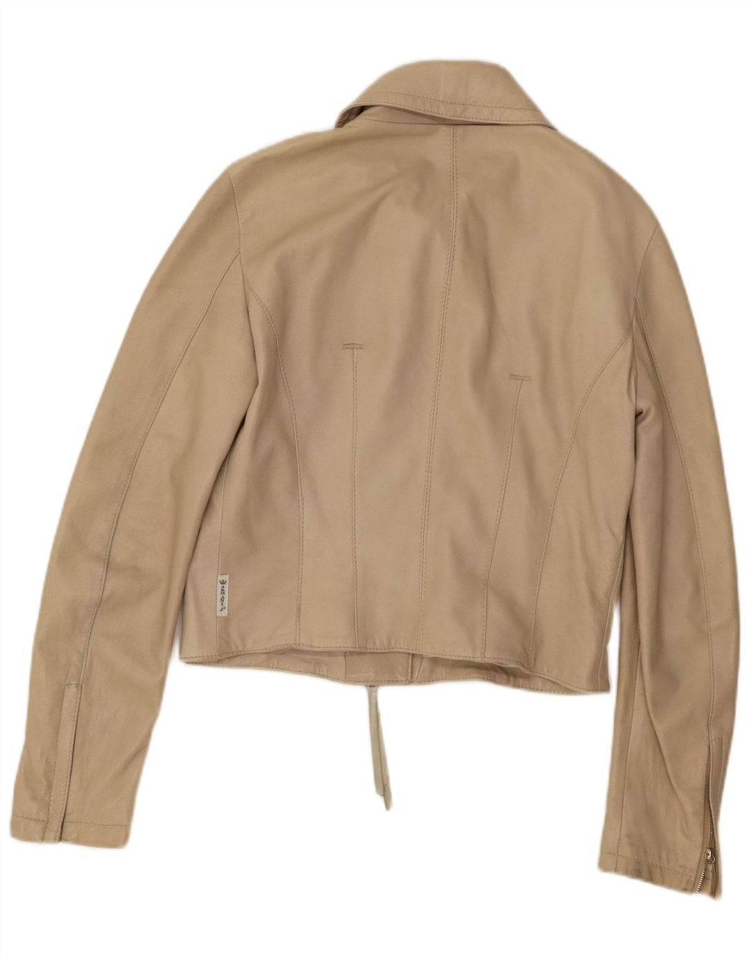 ARMANI JEANS Chaqueta corta de cuero para mujer Reino Unido 12 Cuero beige medio
