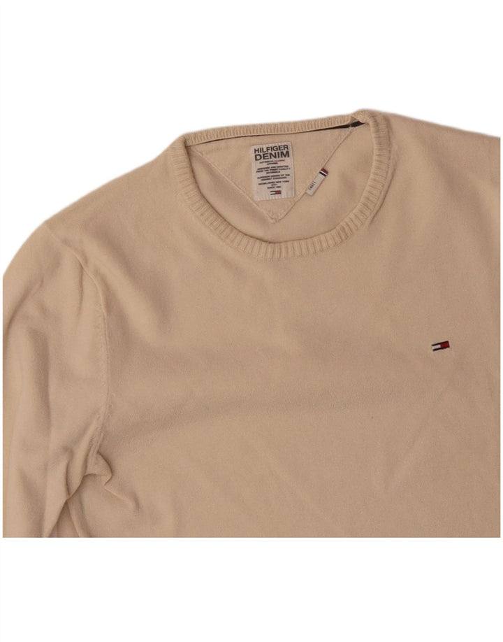 TOMMY HILFIGER Jersey con cuello redondo para hombre, talla pequeña, algodón beige