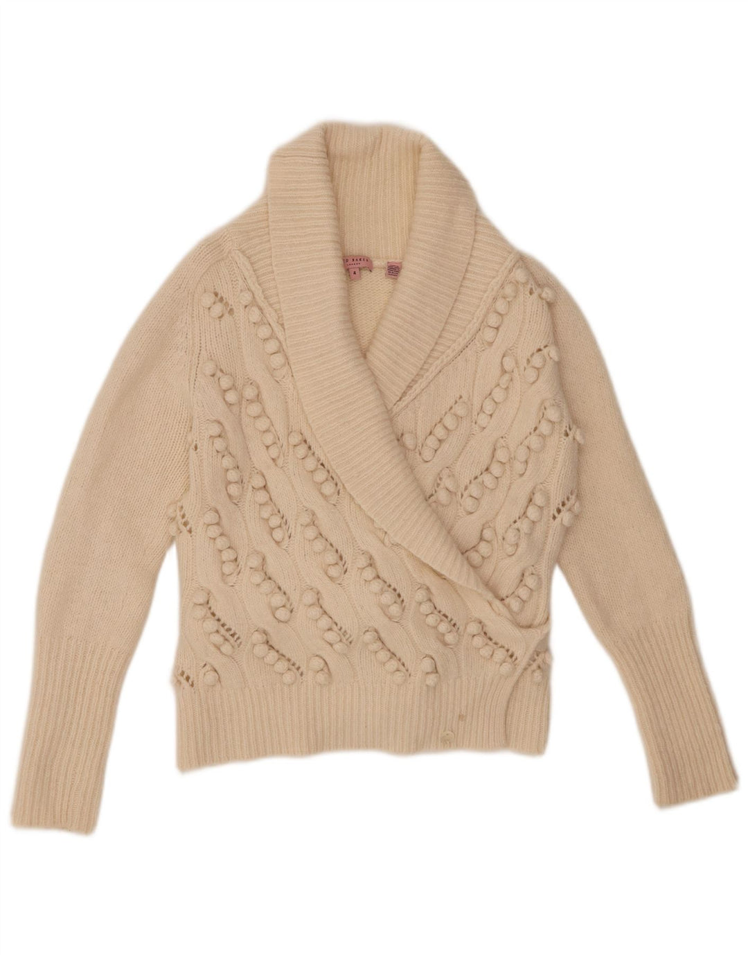 Ted Baker - Cárdigan cruzado para mujer, talla 4, lana beige grande
