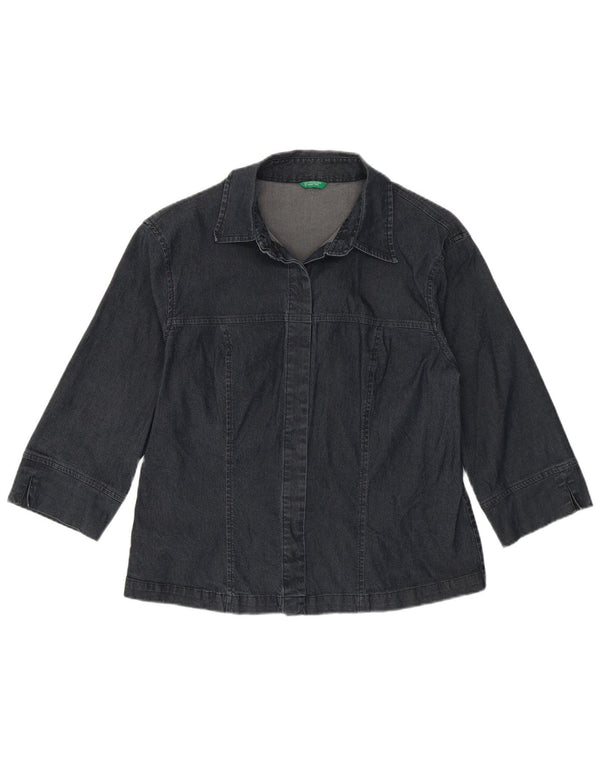 Benetton Camisa Vaquera De Manga 3/4 Mujer UK 44 Large Algodón Azul Marino
