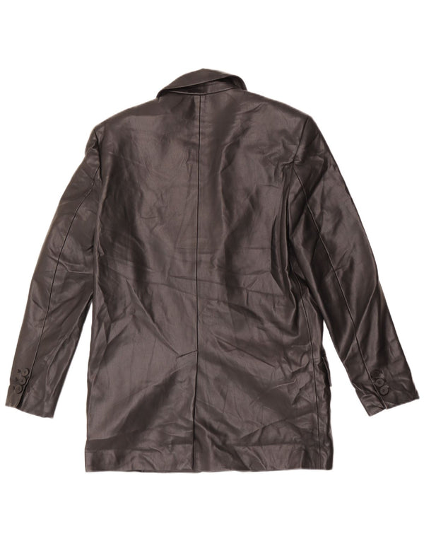 Zara Chaqueta Blazer Extragrande De Piel Sintética Con 2 Botones Para Mujer UK 6 XS Negro