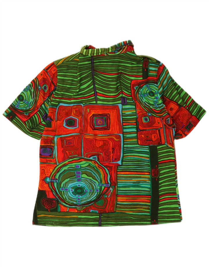 Vintage mujer polo camisa Reino Unido 14 medio multicolor geométrico