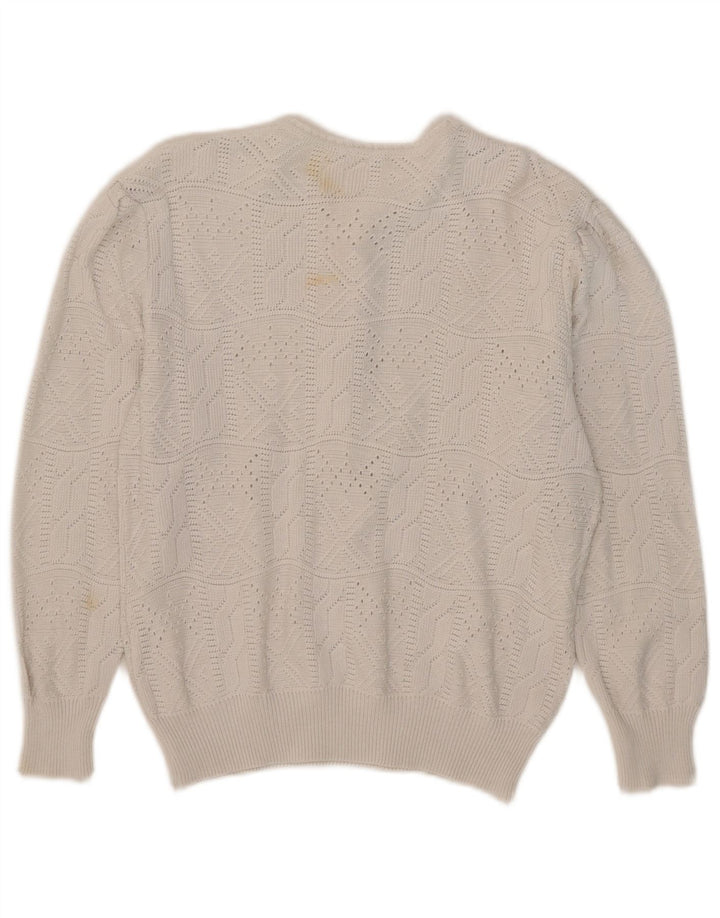 Vintage mujer botón cuello jersey suéter IT 42 acrílico blanco medio