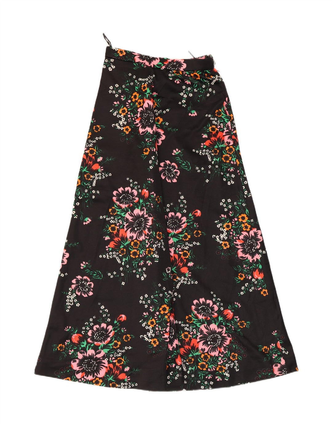 VINTAGE Falda acampanada para mujer W28 Mediana Negra Floral