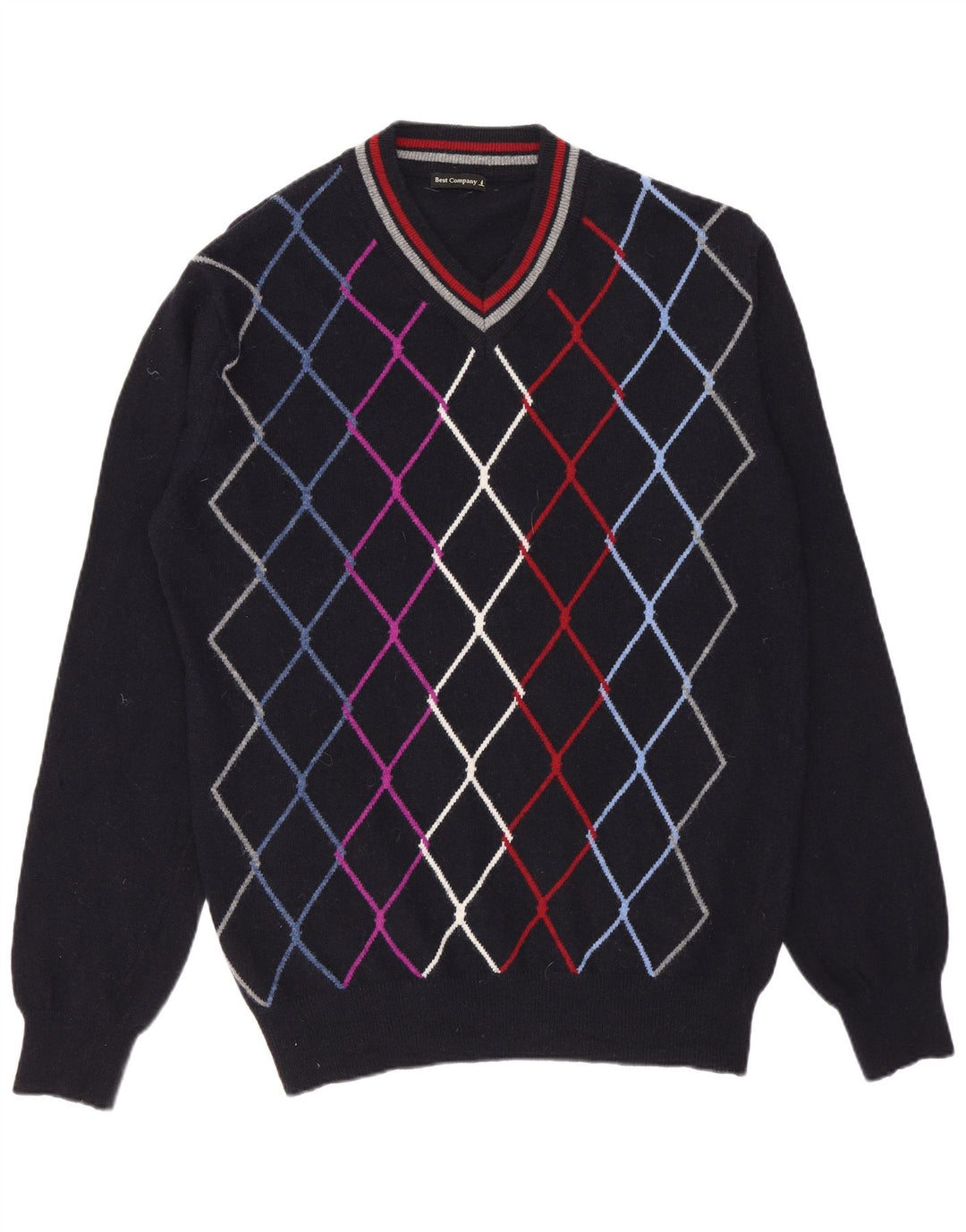 Best Company Jersey con cuello en V para hombre, talla mediana, azul marino, Argyle/Diamante