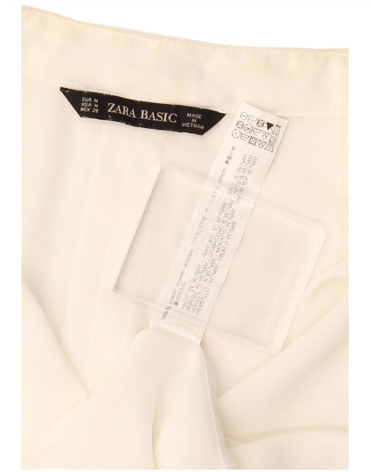 ZARA Mujer Batwing Manga 3/4 Blusa Top UK 44 Medio Blanco Poliéster