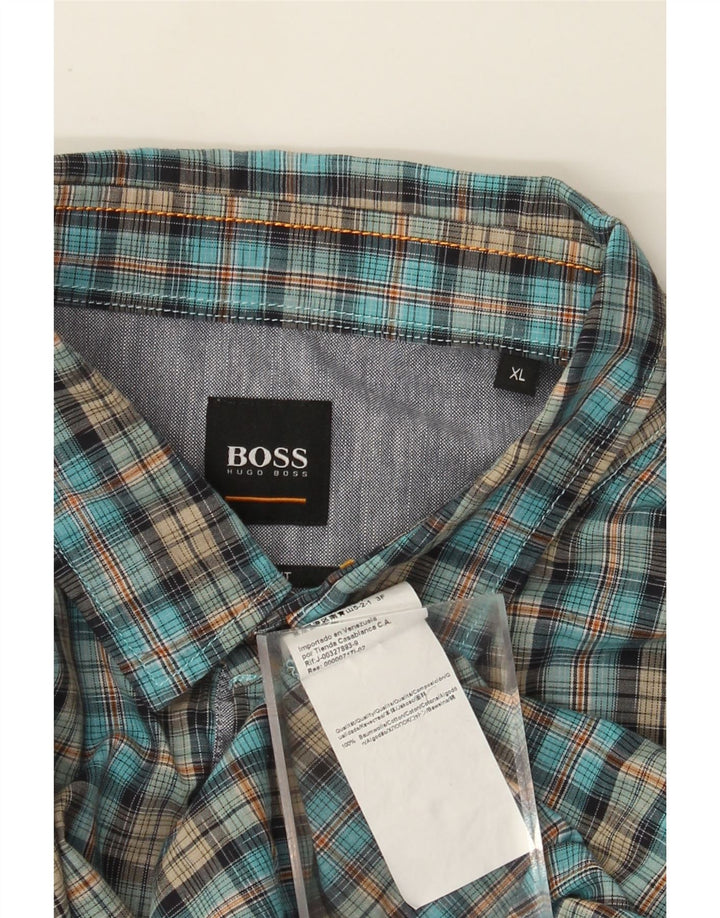 Camisa Hugo Boss Hombre Manga Corta XL Algodón Cuadros Azul