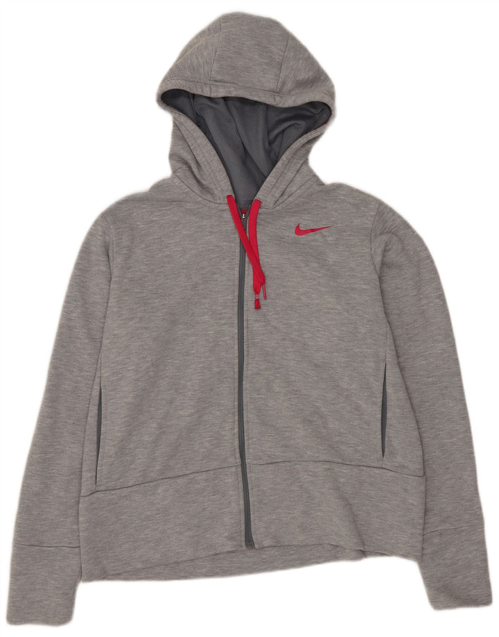 Nike - Sudadera con capucha para mujer Dri Fit de gran tamaño con cremallera, talla S, poliéster gris