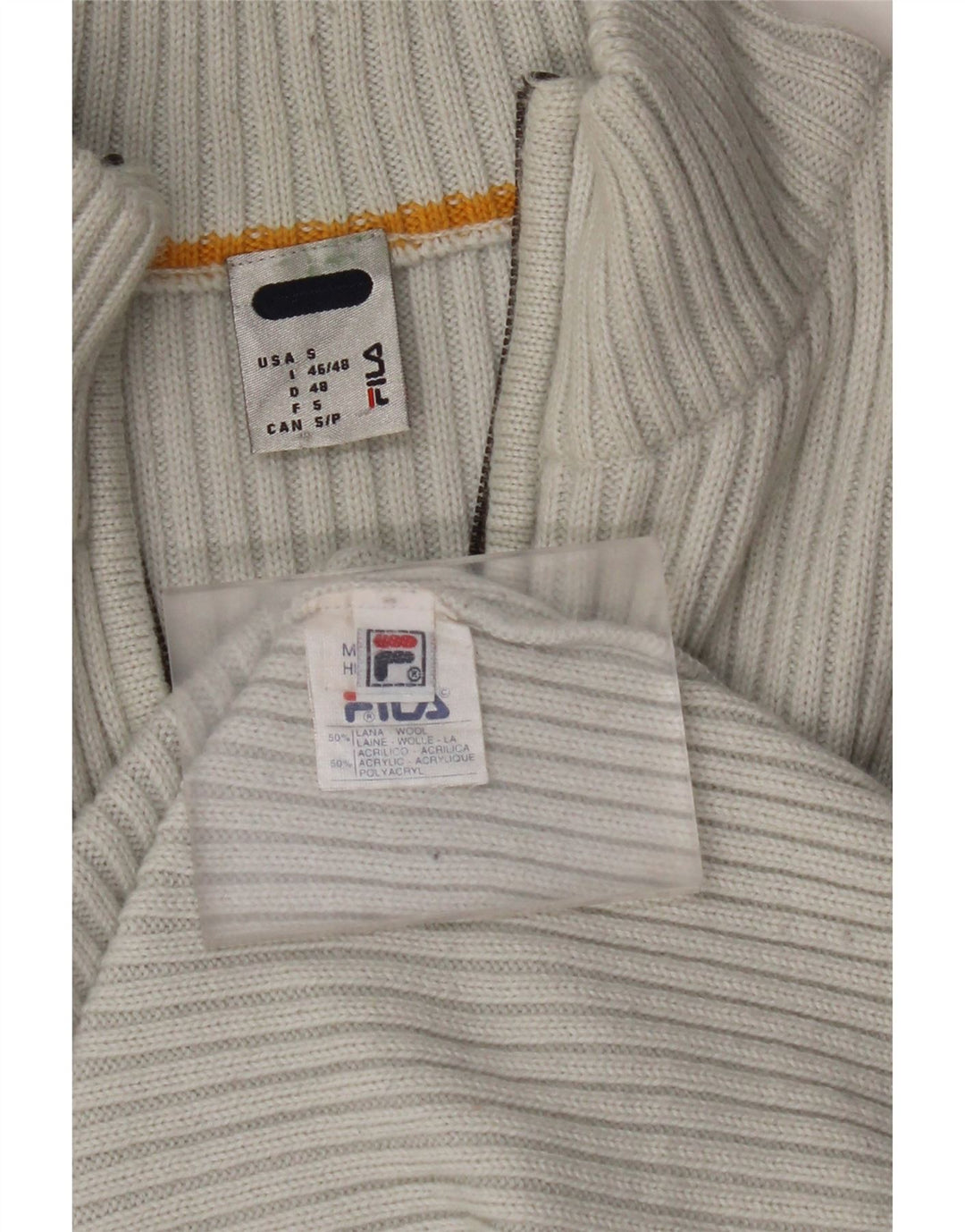 FILA Jersey con cuello y cremallera para mujer UK 10 Small Grey Stripe Wool