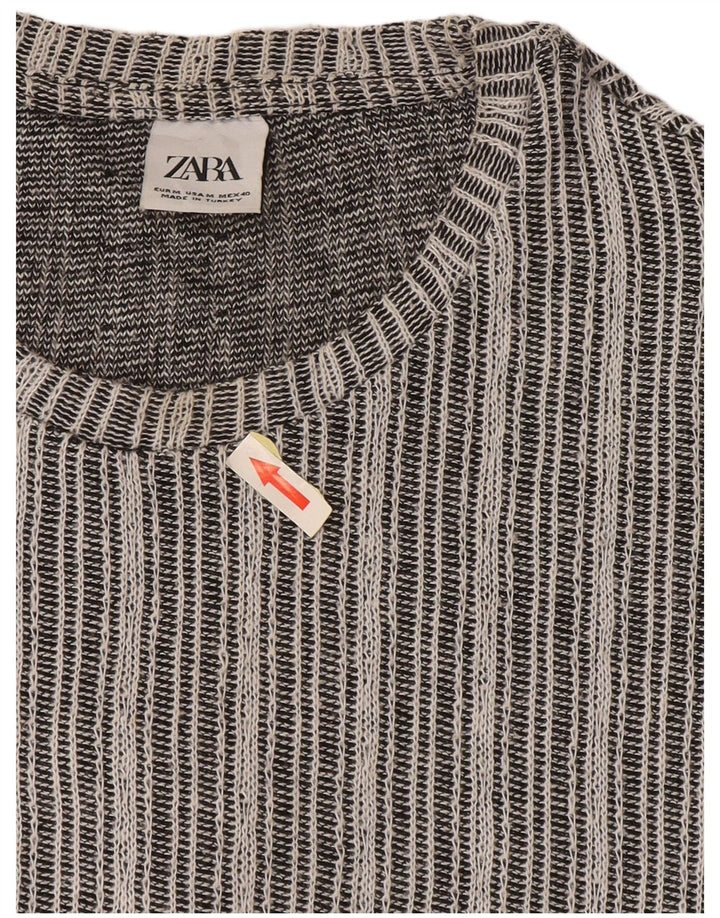 Zara Hombre Camiseta Top Algodón Rayas Gris Medio