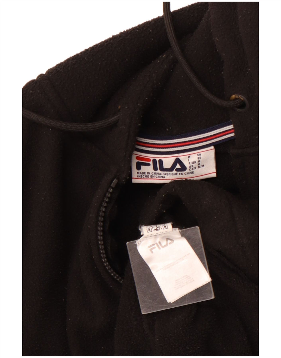 FILA Jersey de forro polar con capucha y cuello con cremallera para hombre Poliéster negro mediano
