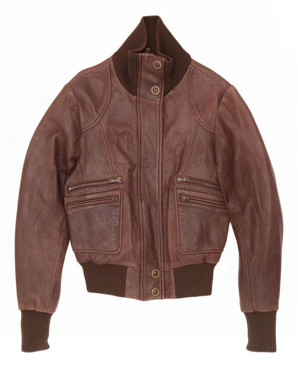 Chaqueta de cuero corta para mujer Oasis UK 6 XS Marrón
