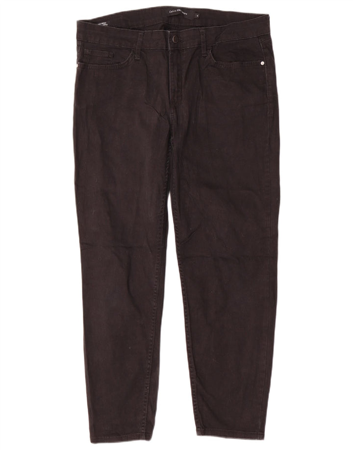 CALVIN KLEIN Pantalones casuales ajustados para mujer US 14 XL W34 L26 Algodón negro