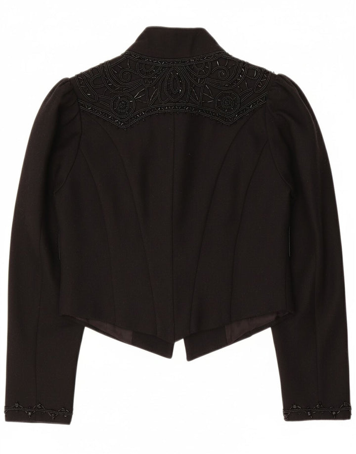 WAREHOUSE Womens Bolero Jacket UK 10 Small  Black Floral Wool