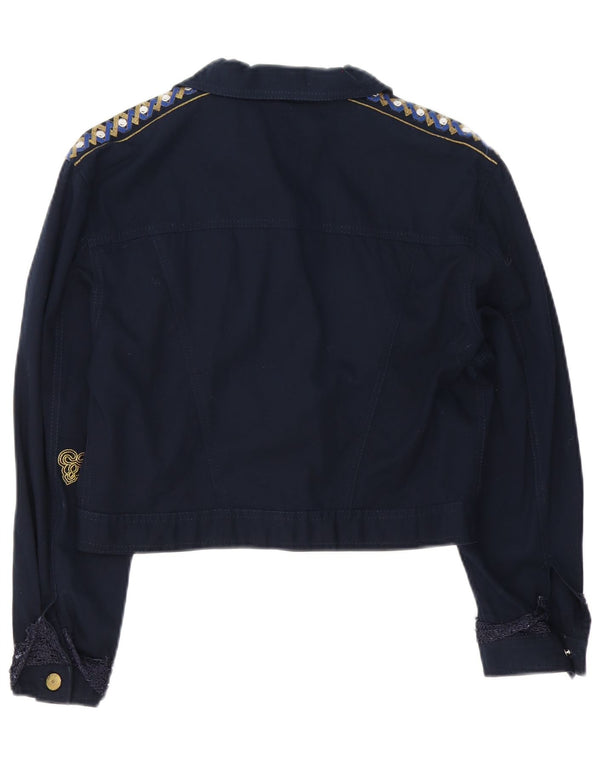 Brevetti Chaqueta Bomber Corta Suelta para Mujer UK 10 Small Azul Marino Algodón