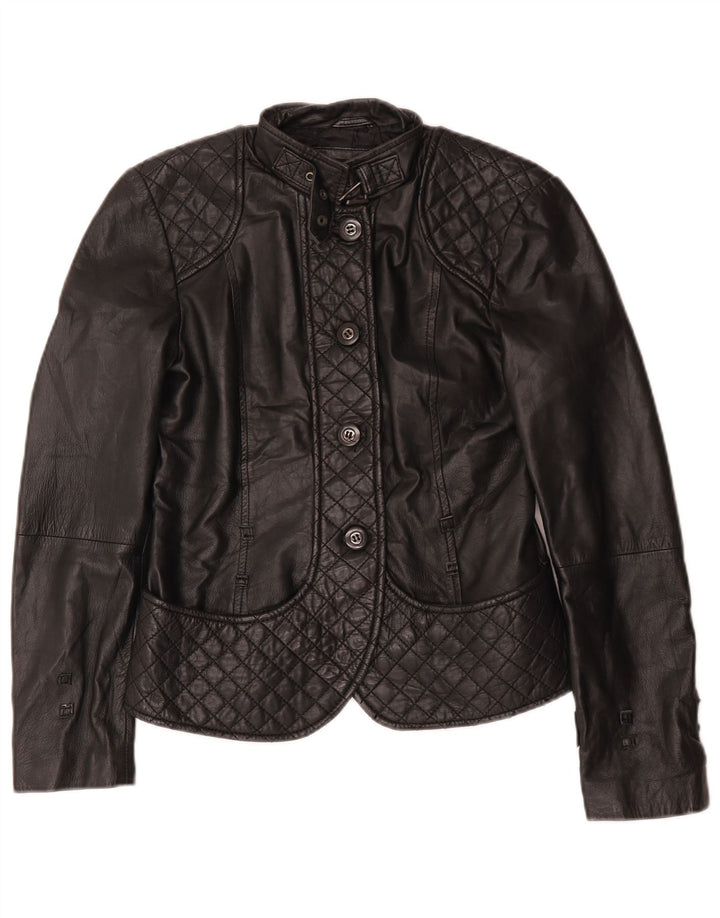 Zara Mujer Chaqueta De Cuero UK 42 Mediana Negra