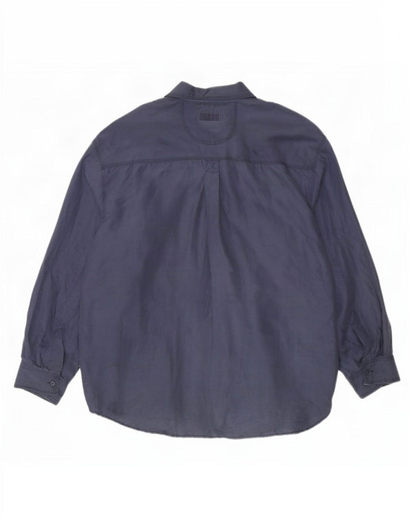 Camisa Vintage Hombre XL Seda Azul Marino