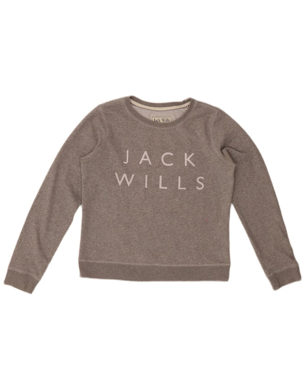 JACK WILLS Sudadera gráfica para mujer Jumper UK 12 Gris medio moteado
