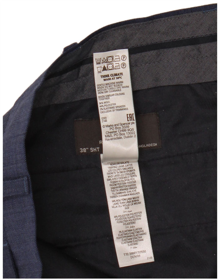 Marks & Spencer Pantalón de traje de corte regular para hombre W38 L29 Lana azul