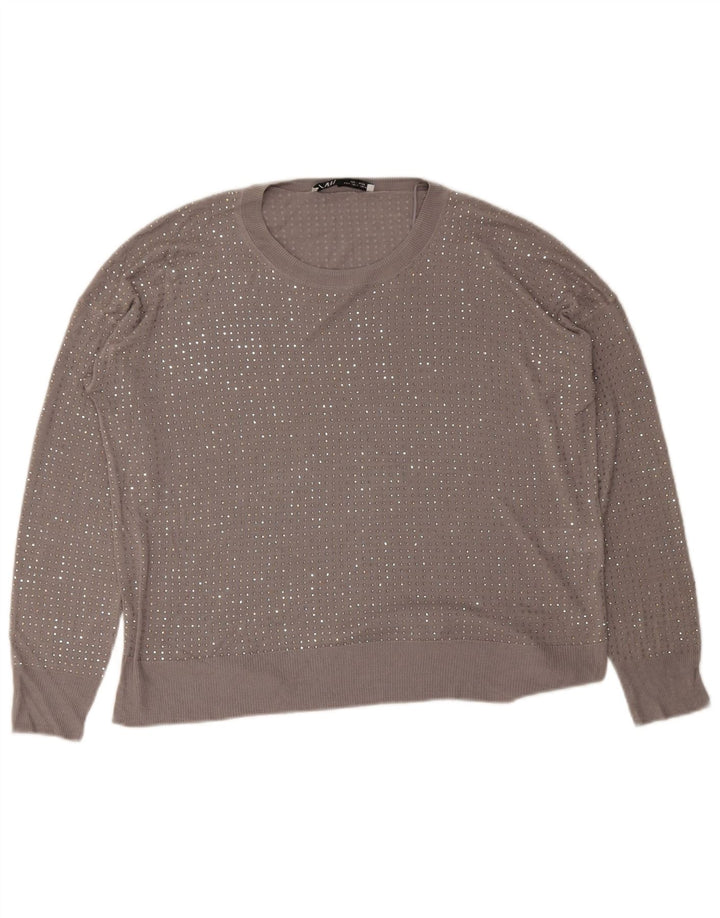 Zara Mujer Blusa Top UK 44 Viscosa Manchada Gris Medio