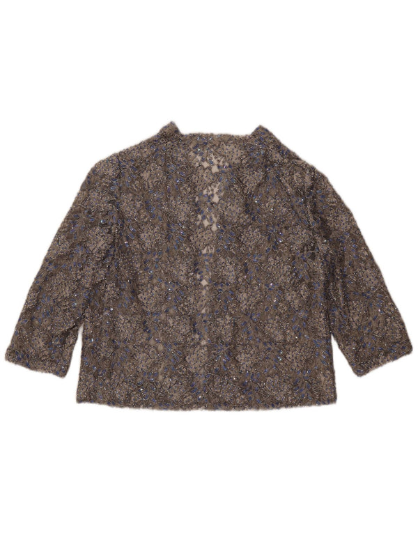 Vintage mujer encaje cardigan top Reino Unido 16 gris medio floral
