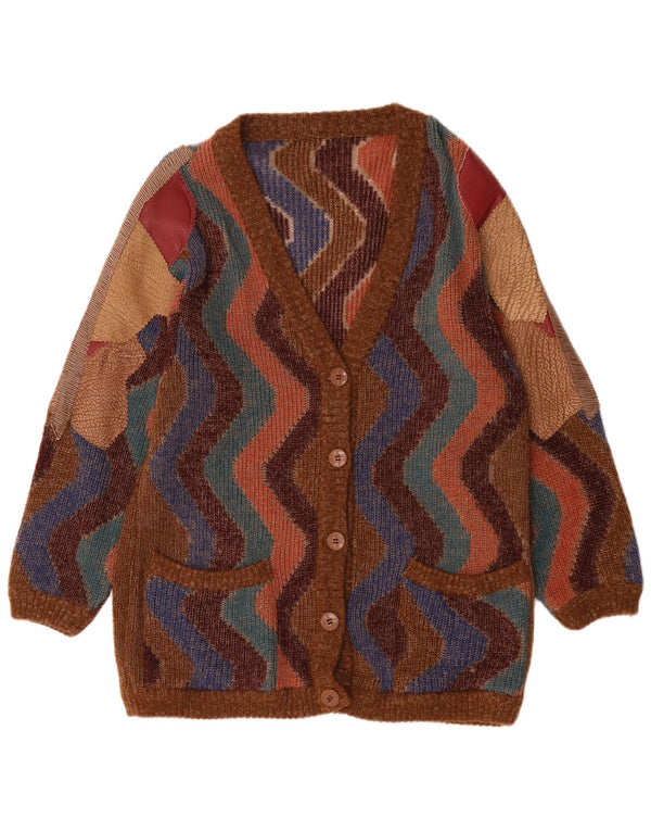 Vintage mujer Cardigan suéter Reino Unido 18 XL marrón colorblock lana