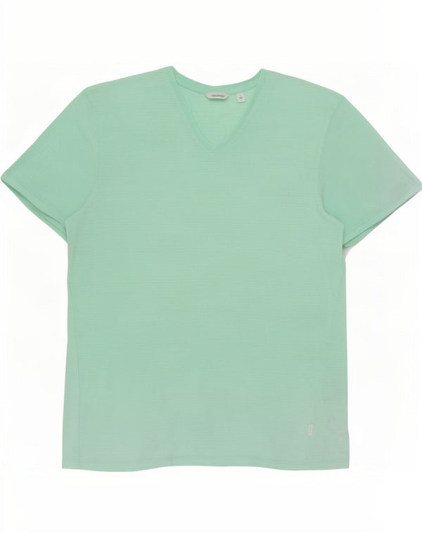 Calvin Klein Mujer Camiseta Top Grande Turquesa Rayas Algodón