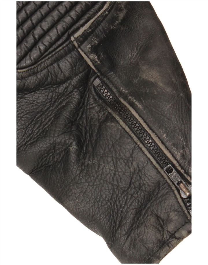 Vintage hombres cuero biker chaqueta Reino Unido 36 pequeño motociclista negro
