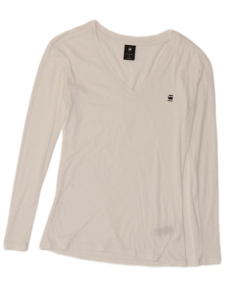 G-Star Mujer Top Manga Larga UK 40 Pequeño Algodón Blanco