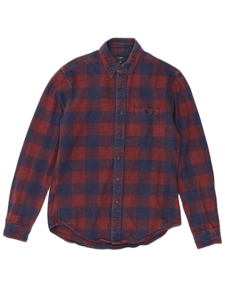 J. CREW Camisa de franela para hombre pequeña de algodón a cuadros burdeos