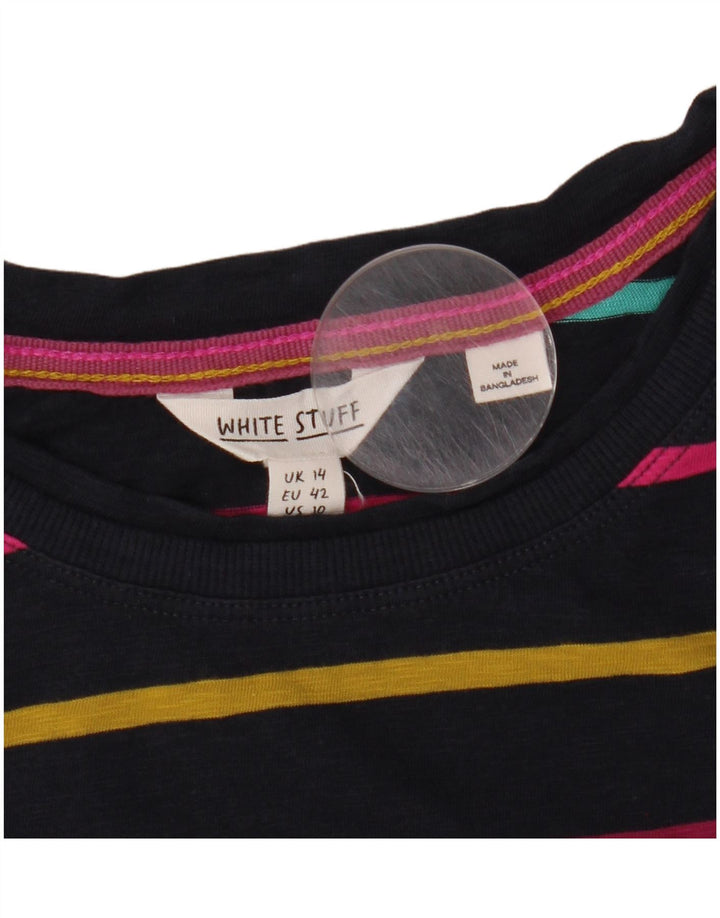 WHITE STUFF Top de mujer de manga larga UK 44 grande azul marino a rayas