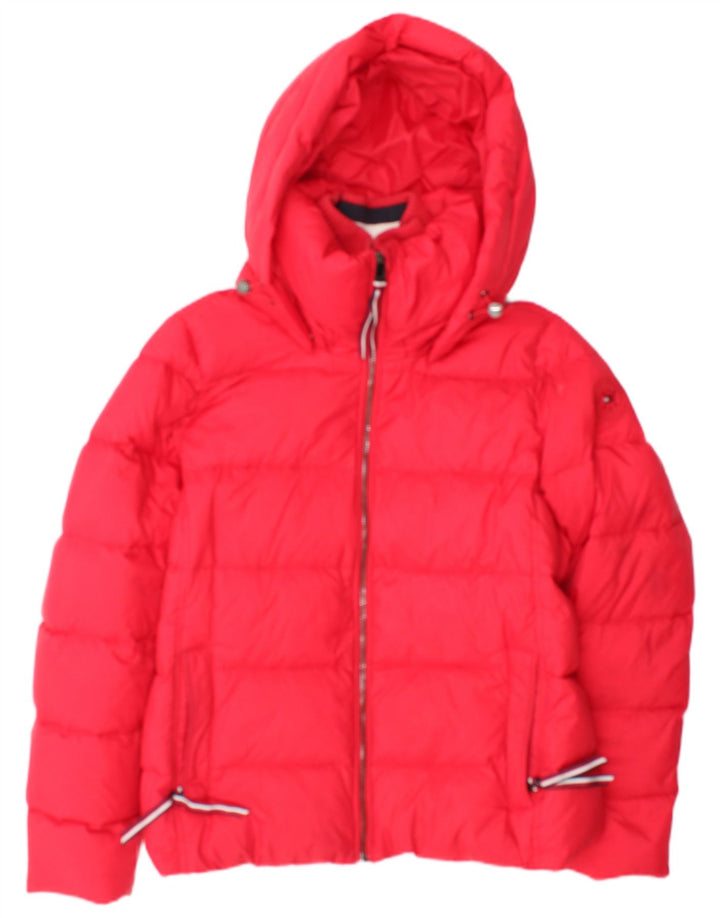 Tommy Hilfiger Chaqueta acolchada con capucha para mujer Reino Unido 14 Algodón rojo mediano