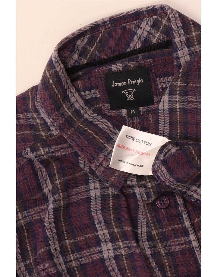 James Pringle Mens Flannel Shirt Medium Purple Check Cotton