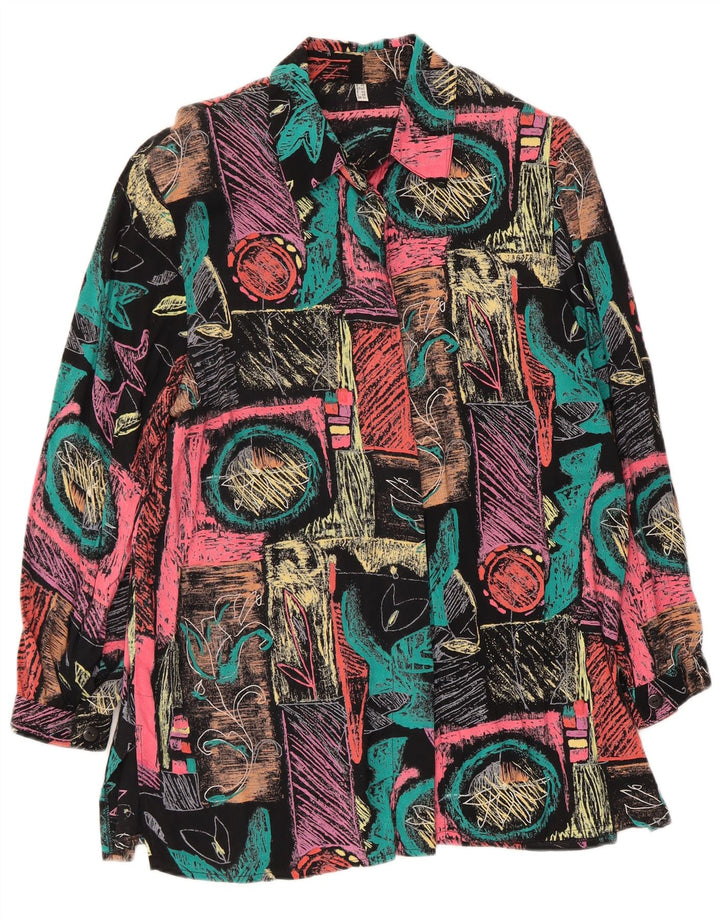 Vintage mujer camisa blusa Reino Unido 14 gran patchwork multicolor viscosa